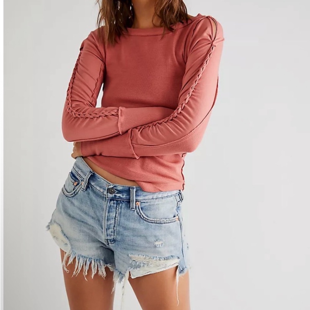We The Free Daisy Chain Cuffed Ribbed Braided Cotton top by Free People